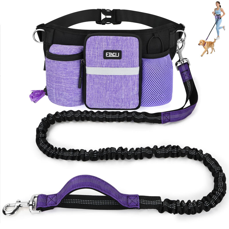 ETACCU Heavy Duty Hands Free Dog Leash with Zipper Pouch Waist Belt for Large Medium Dogs for Running, Walking, Jogging and Hiking, Dual Padded Handles and Durable Bungee (1 Dog Purple) 1 Dog Purple - BeesActive Australia