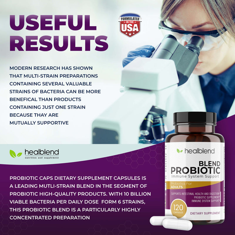 healblend Probiotic Caps Dietary Supplement Capsules, Probiotic for Women and for Men Digestive Health, Immune System Support, Non-GMO, Gluten-Free, 120 Veg Caps 1