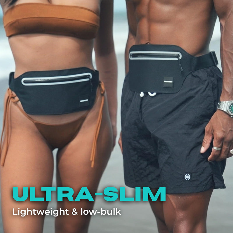 Drench 100% Underwater Waterproof Fanny Pack. Waist Pack. Submersible Waterproof Phone Pouch. Dry Bag for Swimming, Boating, SUP & Snorkelling. Underwater Phone case. Floating Belt Bag Black Fanny Pack - BeesActive Australia