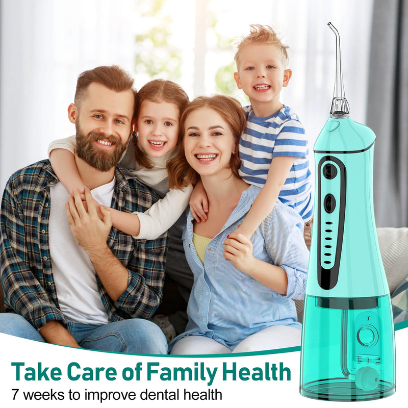 Water Dental Pik Flosser,Grinest 7 Modes Rechargeable Water Dental Picks for Teeth Cleaning Cordless Oral Irrigator Portable IPX7 Waterproof Tooth flossers for Home Travel-Green Green
