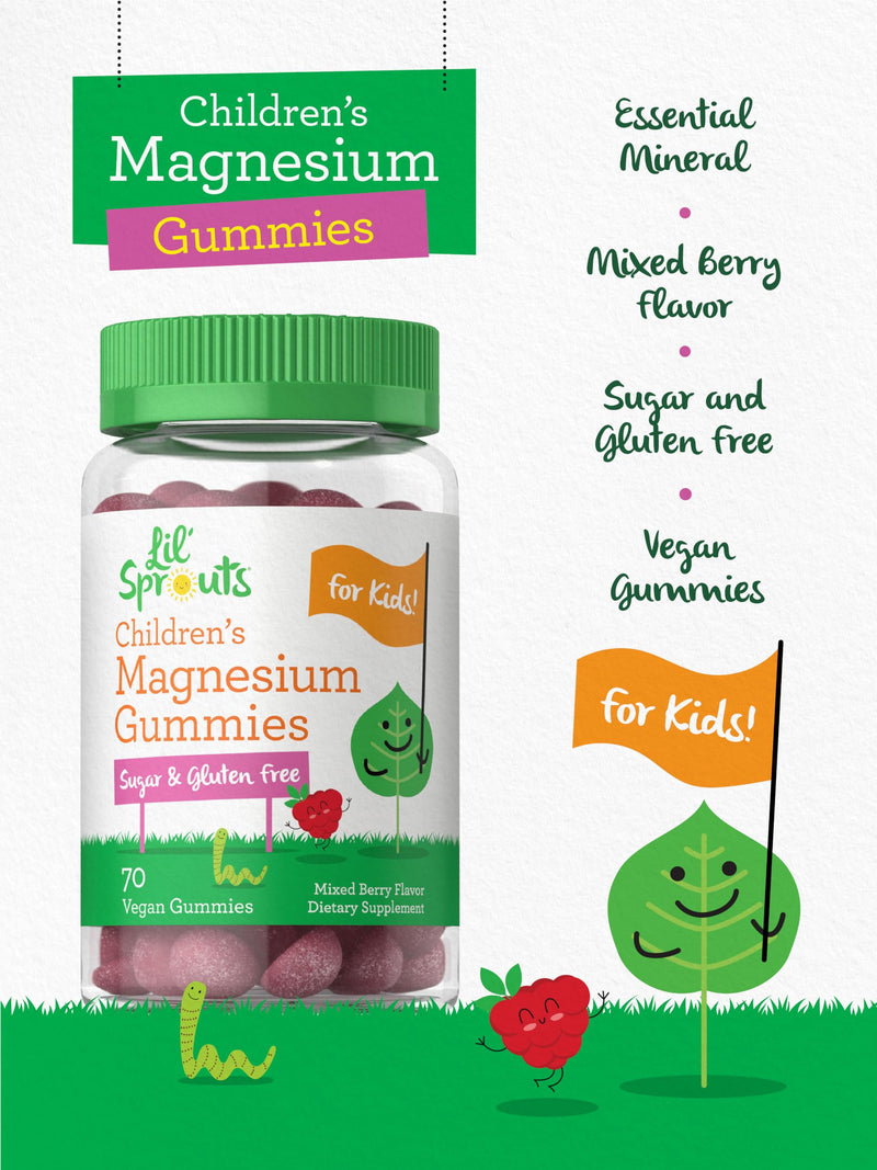 Lil' Sprouts Children's Magnesium Gummies | 70 Count | Mixed Berry Flavor | Sugar Free | Vegan, Non-GMO & Gluten Free