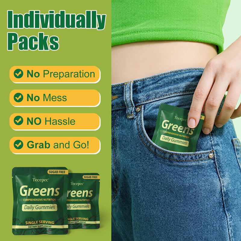 Sugar Free Greens Daily Gummies, Superfood Fruits Veggies Blend with Spirulina, Chlorella, Prebiotics & Fiber, Adaptogens Multivitamin Supplement for Women Men Digestive Health, Non-GMO, 120 Count 120 Count (Pack of 1)