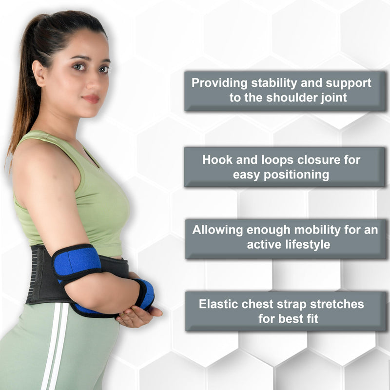 Wonder Care Left Right Shoulder Immobilizer Arm Sling Elastic Brace for Clavicle Collar Bone Dislocation Subluxation Shoulder stabilizer Compression Brace After Rotator Cuff Surgery Blue Special (42-54")