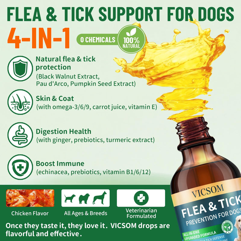 Natural Flea and Tick Prevention Chewables for Dogs & Natural Flea and Tick Prevention Drops for Dogs - 200 Chews & 60ml, Skin & Coat Support, and Flea Protection