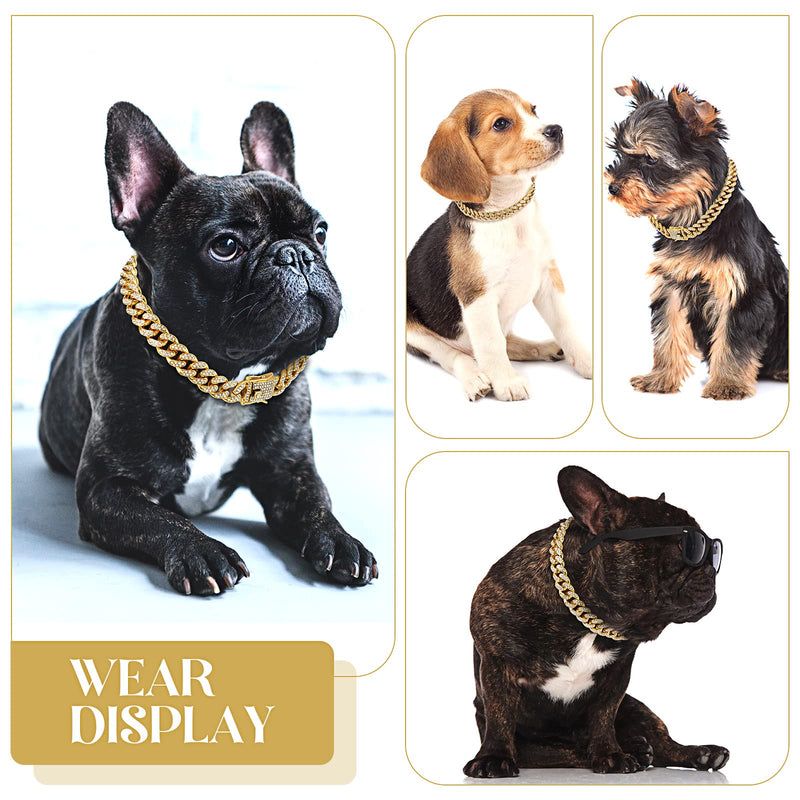 Tallew Dog Chain Diamond Collar Walking Metal Chain Collar with Secure Buckle, Pet Cuban Style Collar Jewelry Accessories for Small Medium Large Dog Cats(8 Inch,Gold) 8 Inch Gold - BeesActive Australia