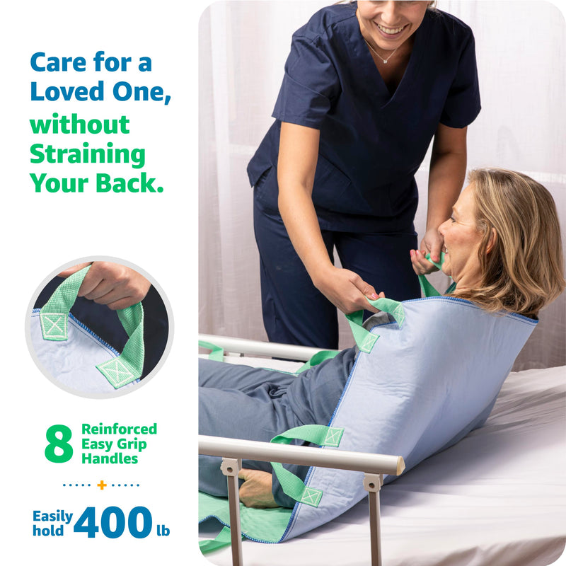 Improvia Positioning Bed Pad with Handles – Quick-Drying, 8-Handle Incontinence Bed Pads – Washable, Waterproof, Reusable Pads for Elderly, Bedridden, Transferring, & Mattress Protection, 34x52 in. 34x52 - 8 Handles - BeesActive Australia