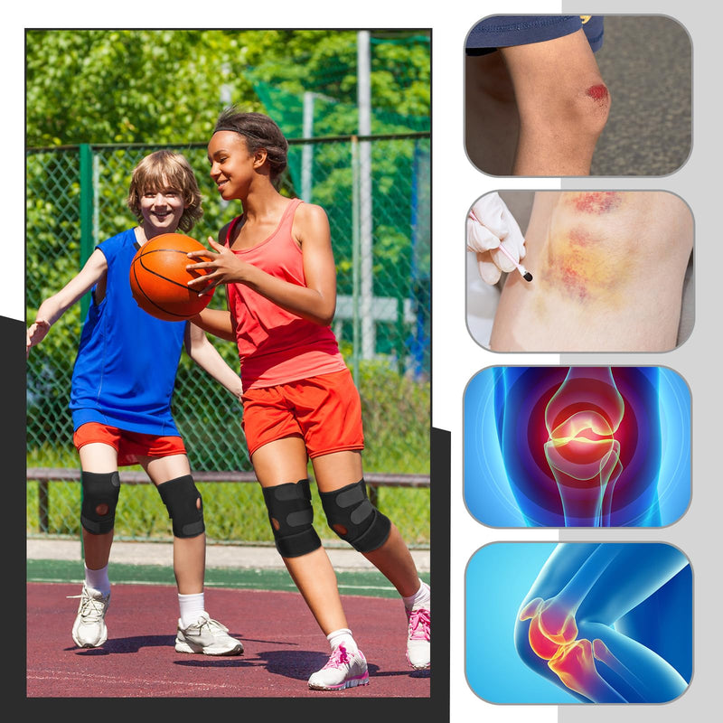 1 Pcs Kids Knee Brace with Side Stabilizers Patella Gel Pads Adjustable Straps Youth Child Knee Brace Support for Meniscus Tear Sports, Meniscus Tear (Black) 1 Black - BeesActive Australia
