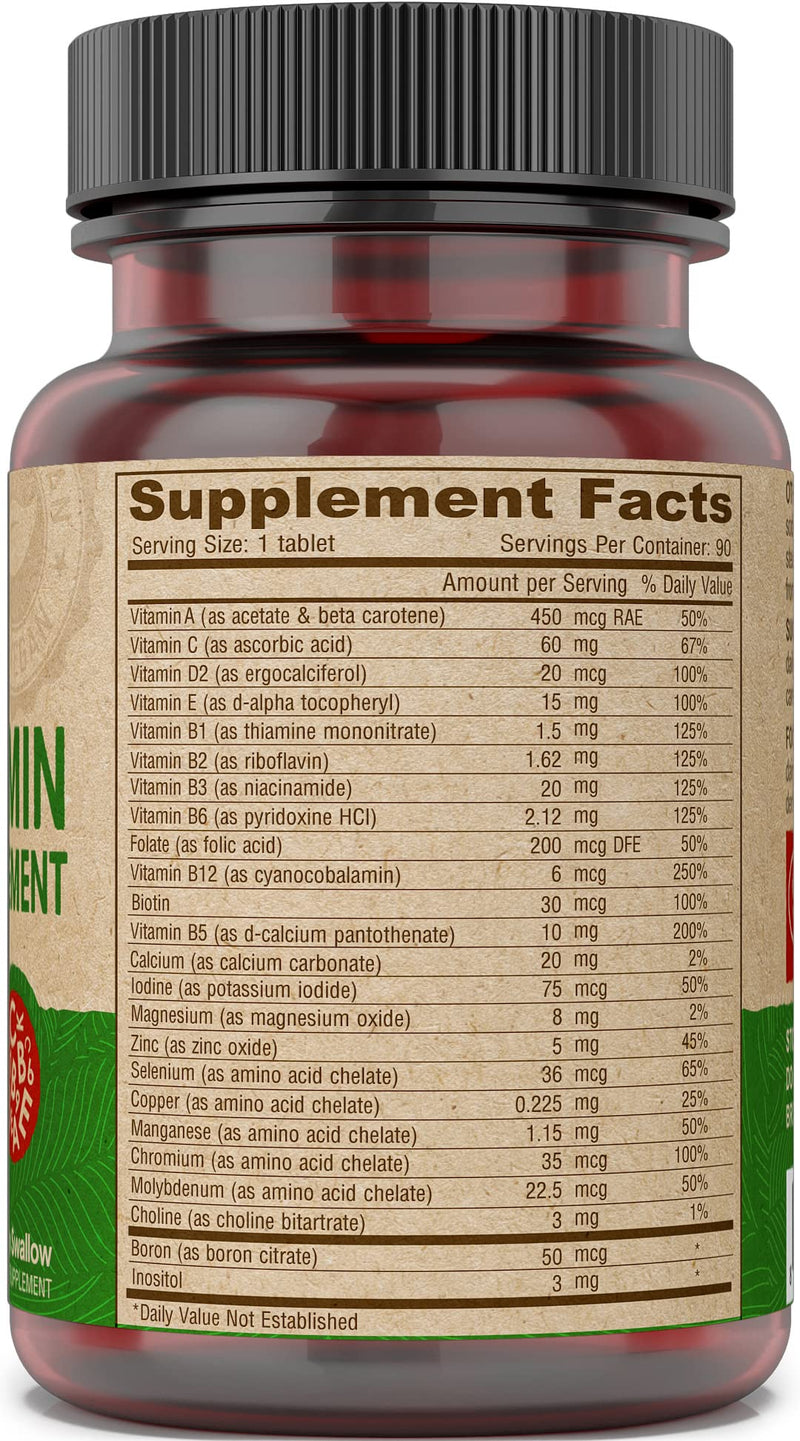 DEVA Vegan Iron-Free Multivitamin & Mineral Supplement, Vitamin C, D2, E & B-Complex, Biotin, 90 Tiny Tablets 90 Count (Pack of 1)