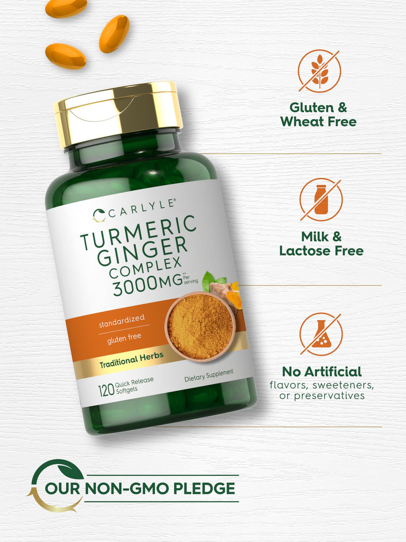 Carlyle Turmeric and Ginger Supplement 3000 mg | 120 Softgel Capsules | Turmeric Curcumin Complex | Non-GMO, Gluten Free - BeesActive Australia