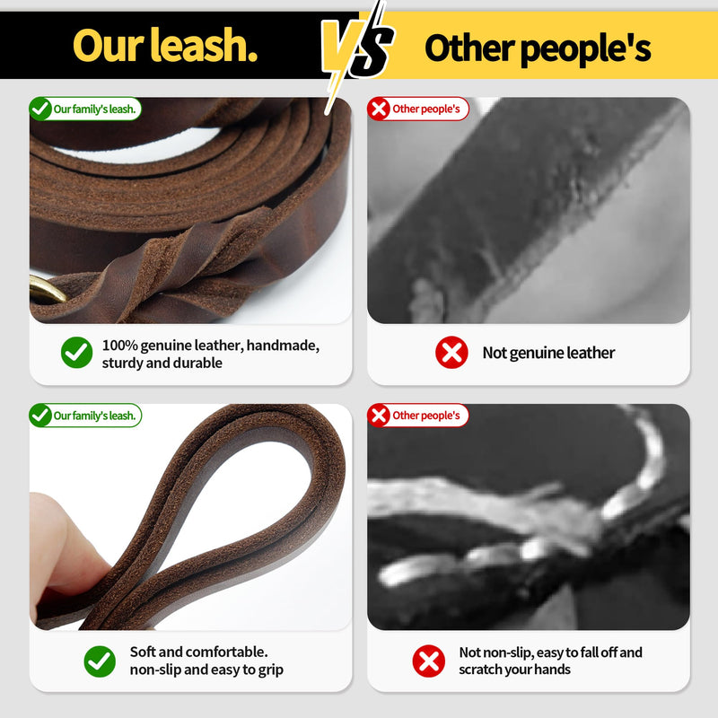 Leather Dog Leash 6ftx3/4inch,Braided Leather Leash for Dogs,Soft Leather Training Dog Leash,Strong Leather Leash for Small Medium Large Breed Dogs,Brown 6FT*3/4In - BeesActive Australia