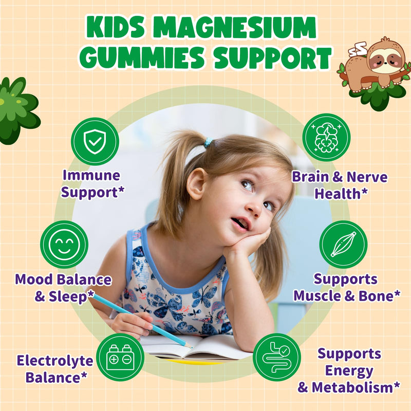 Kids Magnesium Gummies - Magnesium Glycinate Gummies with Vitamin D3, B6, Potassium & Ashwagandha for Kids & Adults Relaxation, Sleep, Brain & Bone Health -Sugar Free Pineapple Flavor 60 ct 60 Count (Pack of 1)