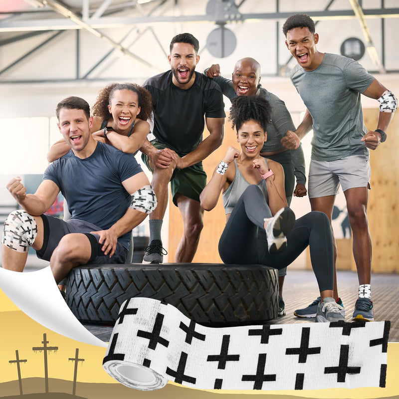 Geiserailie 12 Pack Christian Athletic Tapes 2 Inch x 5 Yards Self Adhesive Bandages Sports Wraps Breathable Elastic Wrap Non Woven Bandage for Wrist, Ankle, Baseball Football(White) White, Black - BeesActive Australia