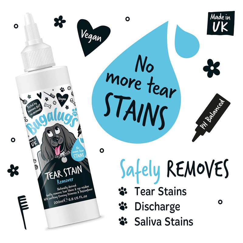 BUGALUGS Tear Stain Remover For Dogs, Cats & Pets Eyes. Dog Eye Cleaner Eyewash Gently Removes Eye Residue & Prevents Stains. 100% Naturally Derived Vegan Formula, Made in UK