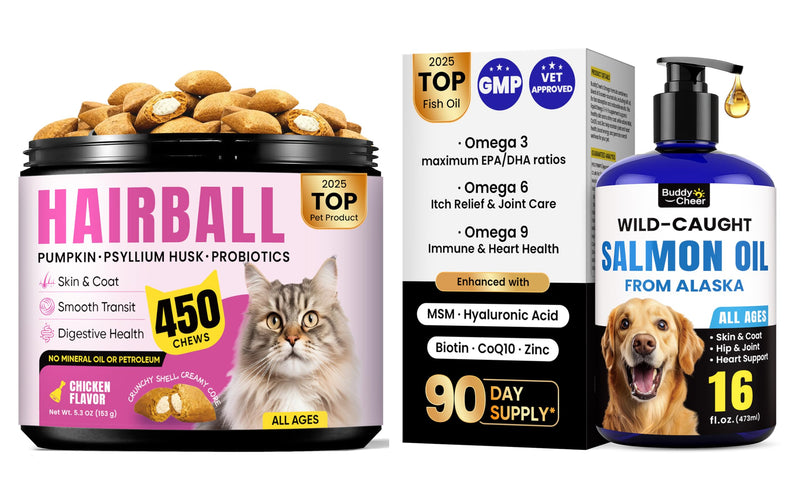 Hairball & Skin Health Bundle for Cats – Hairball Remedy Treats + Salmon Oil