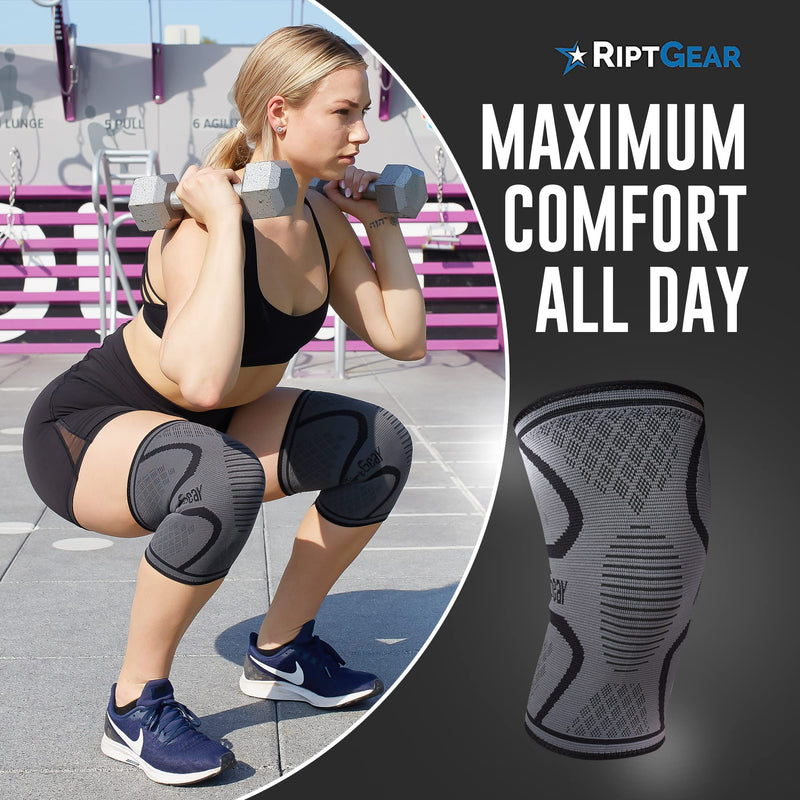 RiptGear Knee Compression Sleeve - Braces for Knee Pain - Compression for Arthritis, Meniscus Tear, Running, Walking - Support for Women and Men - Sleeves Weightlifting (Medium, Gray (1 Pack)) Medium Gray (1 Pack) - BeesActive Australia