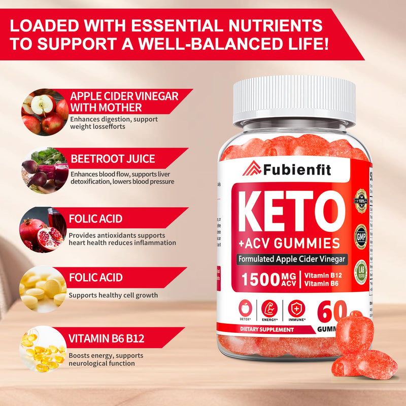 Keto ACV Gummies for Women - Apple Cider Vinegar Gummies with Mother, 60 Ct | With Mother, B Vitamins, Pomegranate & Beet Root, Vegan and Sugar-Free 60 Count (Pack of 1)