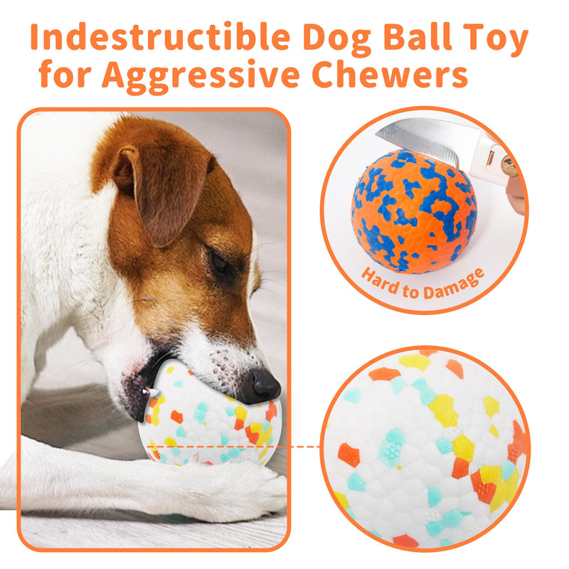 2 Pack Indestructible Dog Tennis Balls for Aggressive Chewers: Interactive Pet Toys, Herding and Jolly Ball for Dogs, Durable, Bouncy, and Water Toy Fetch Balls (White, Orange) White+Orange Polka Dot