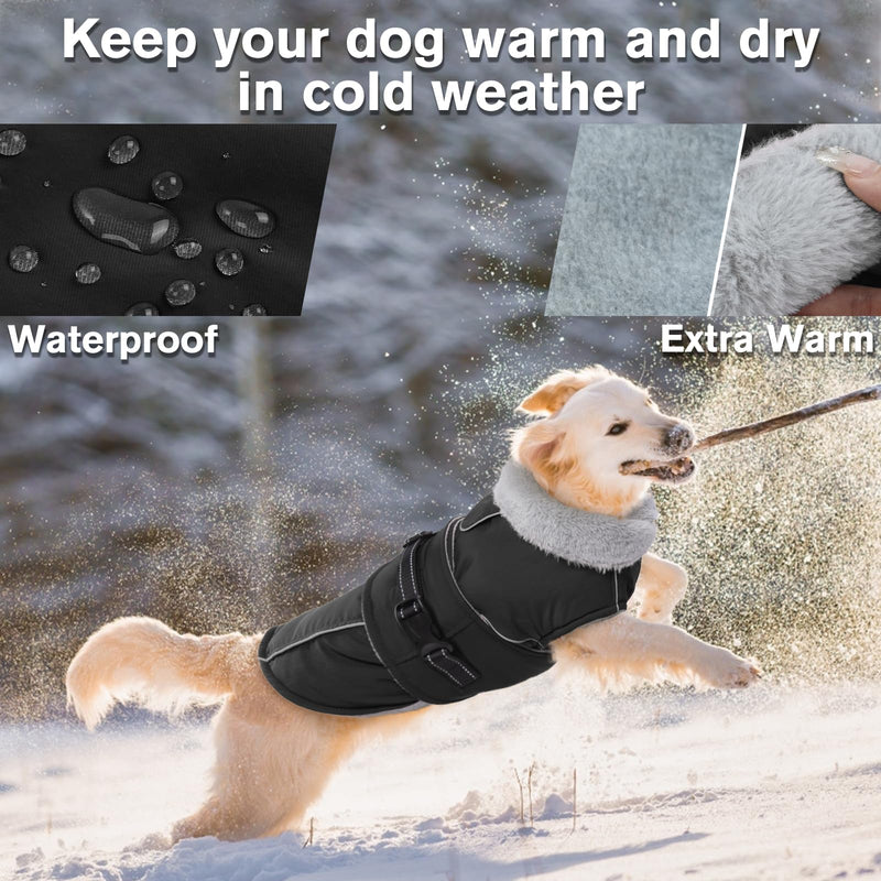 Lelepet Warm Dog Coat Reflective Dog Fleece Vest Waterproof Dog Jacket Windproof Dog Winter Coat Dog Cold Weather Coats with Adjustable Buckle XLarge Dog Coat Dog Snowsuit Dog Coat for Large Dogs， XL Black - BeesActive Australia
