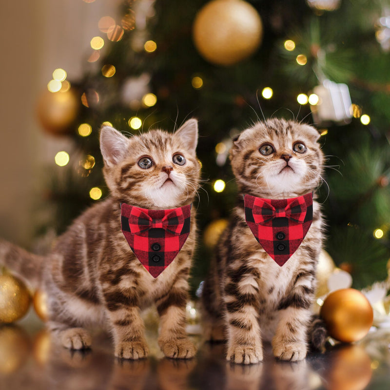ADOGGYGO Christmas Cat Tuxedo Collar, Red Plaid Cat Christmas Collar with Bowtie, Adjustable Pet Christmas Costumes Collars for Cat Kitten (Red Plaid-1) Red Plaid-1 - BeesActive Australia