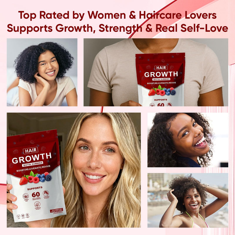 Hair Growth Vitamins Gummies for Black Women, Hair Skin Nails Healthy Nourishment with Biotin, Collagen & Botanical Extracts, Hair Strength, Skin & Nail Care, Non-GMO, 60 Gummies (1) 1
