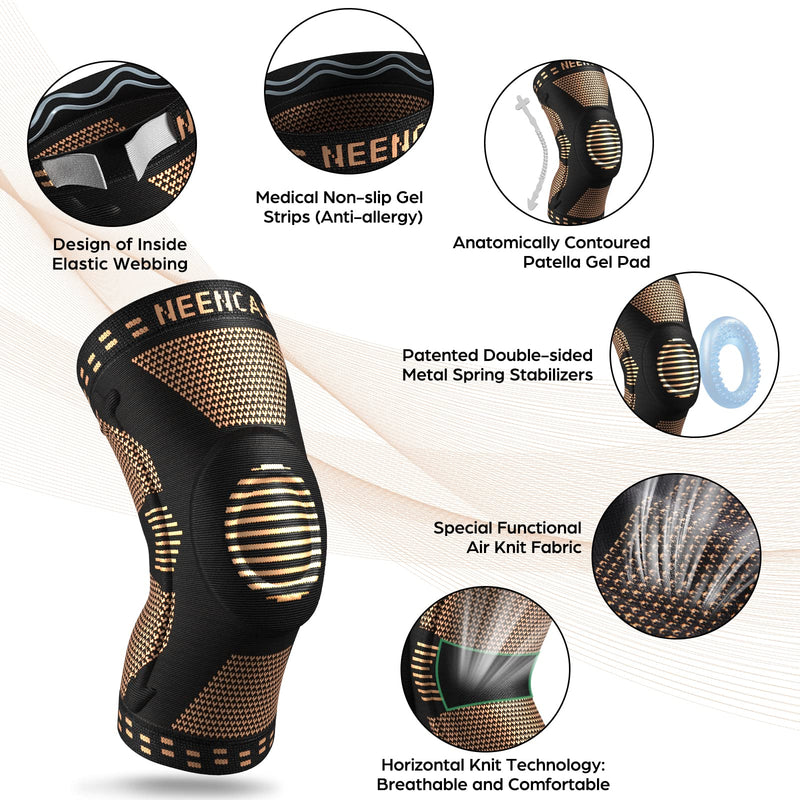 NEENCA Copper Knee Brace for Knee Pain, Knee Support with Patella Pad & Side Stabilizers, Compression Knee Sleeve for Sport, Workout, Arthritis, ACL, Joint Pain Relief, Meniscus Tear- FSA/HSA Eligible High Copper - L