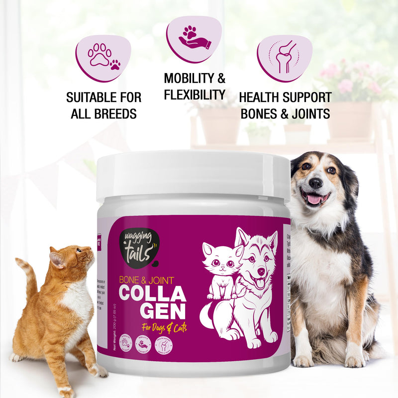 Wagging Tails Collagen Peptide Topper Powder | Skin & Coat + Bone & Joint - 7.05 oz Each | for Dogs & Cats of All Breeds | Easy to Digest | No Added Flavour