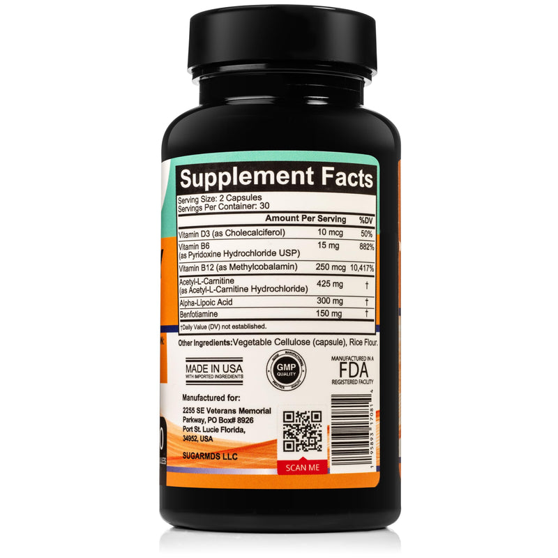 SugarMD Neuropathy Support Supplement – 60 Nerve Capsules with Alpha Lipoic Acid, Benfotiamine & Vitamin D3 B6 B12 - Nerve Support for Feet, Hands, Fingers & Legs - 30 Day Supply