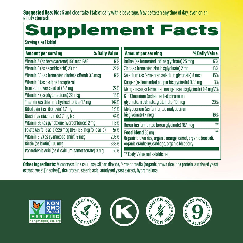 MegaFood Kids One Daily Multivitamin with 21 Key Nutrients, 60 Mini Tablets | Mini Multivitamin for Kids, Supports Immune, Cellular Energy, Teeth & Bone health, Non-GMO, Vegetarian, 60 Servings 60 Count (Pack of 1)
