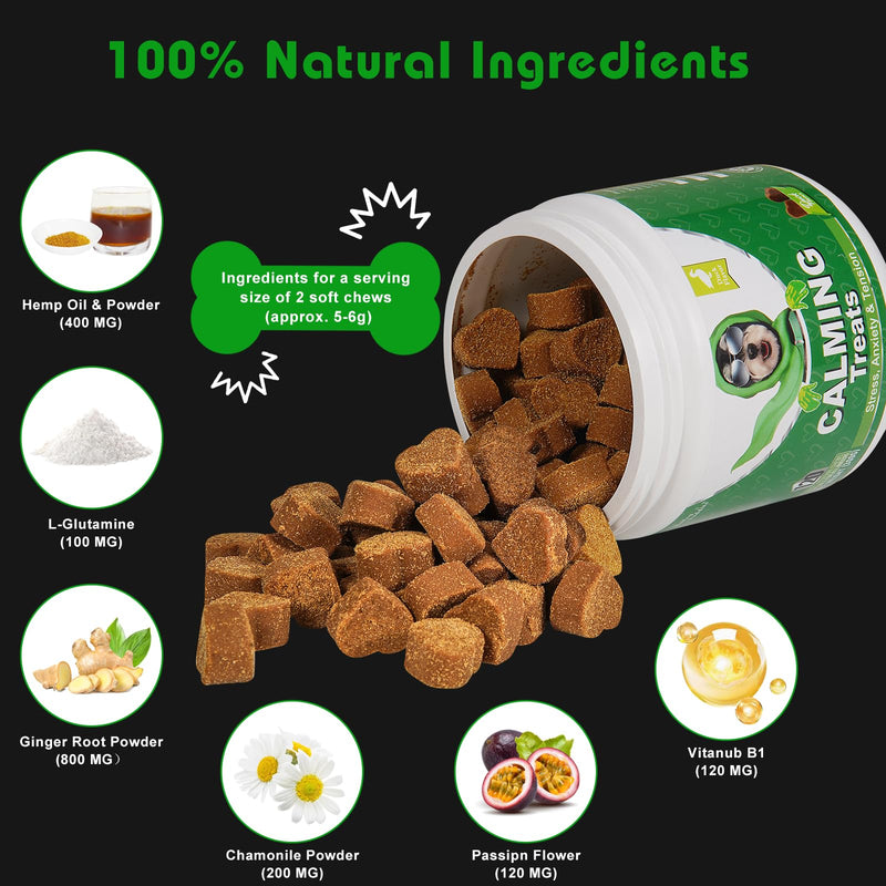 Bailey & buddies Calming Dog Treats - 100% Natural Soft Chews Reduce Stress, Fear, Barking, Aggression. Soothes Anxiety for All Breeds & Adult Ages for Small, Medium & Large Dogs