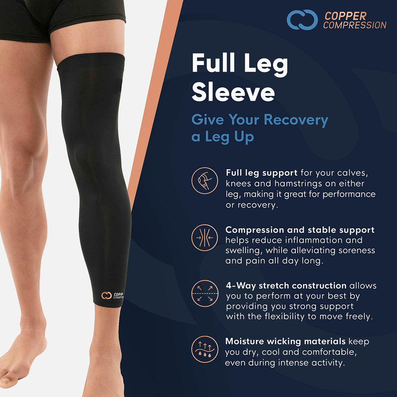 Copper Compression Leg Compression Sleeve - Copper Infused Knee Stabilizer Brace for Running, Meniscus Tear, ACL, MCL, Arthritis, Joint Pain Relief - Thigh & Calf Support for Men & Women Large Black - BeesActive Australia