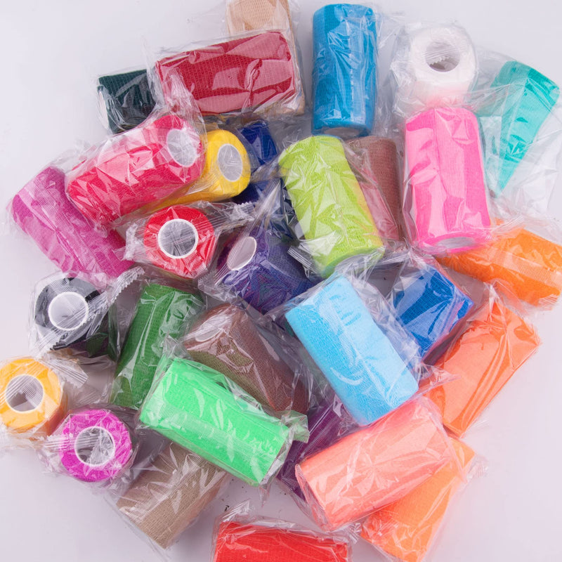 BQTQ 30 Rolls Self Adherent Wrap 4 inch Bandage Adhesive Wrap Breathable Athletic Tape Stretch Wrap Roll Sports Wrap Tape Self Adhesive Bandage Wrap for Wrist Ankle Swelling Sprains(30 Colors) Rich Color - BeesActive Australia