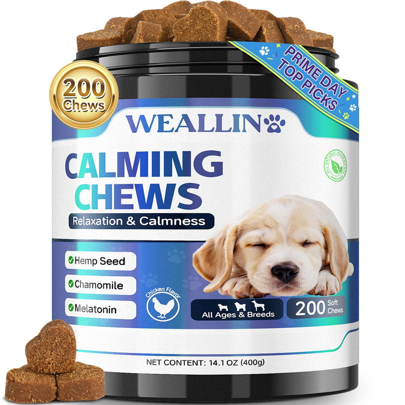 WEALLIN Calming Chews for Dogs, Dog Calming Chews with Organic Hemp Seed Oil & Powder, Soft Calming Treats for Stressful Moments, Travel, Thunder, Fireworks, Chicken Flavor, 200 Chews