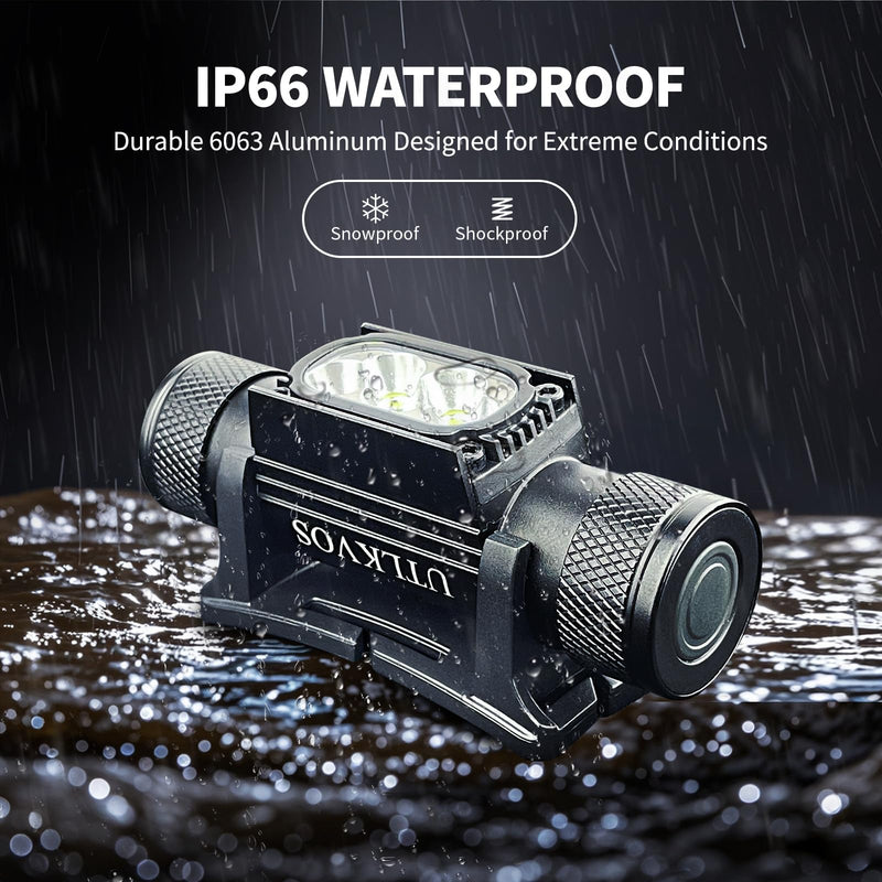UTLKVOS Rechargeable Camping Headlamp with Red Light,Ultra Bright 1420 High Lumen Head Flashlight,IPx66 Waterproof,10 Lighting Modes, Lightweight Comfortable Headlamp for Hiking,Running,Hunting 1420 Lumens(White+Red)