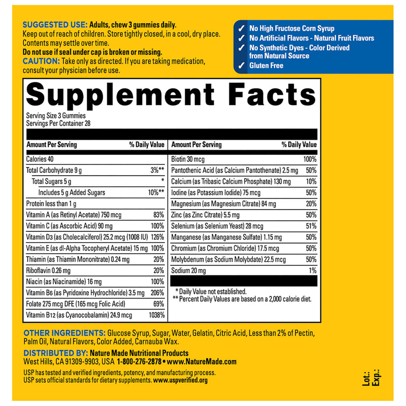 Nature Made Advanced Multivitamin Gummies 50+ for Men, 84 Multi Vitamins | Mens Multivitamins Gummies with Magnesium Citrate, Vitamin D3, Zinc, All 8 B Vitamins, 28 Day Supply 84 Count (Pack of 1)