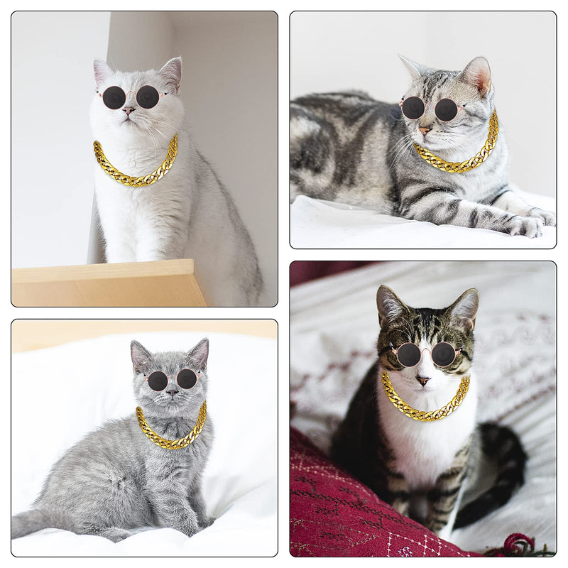 Molain Cat Sunglasses Gold Chain Costume Decorations UV Protection Classic Retro Puppy Retro Sunglasses Faux Photo Props 1 Black Sunglasses+1 Gold Chain - BeesActive Australia