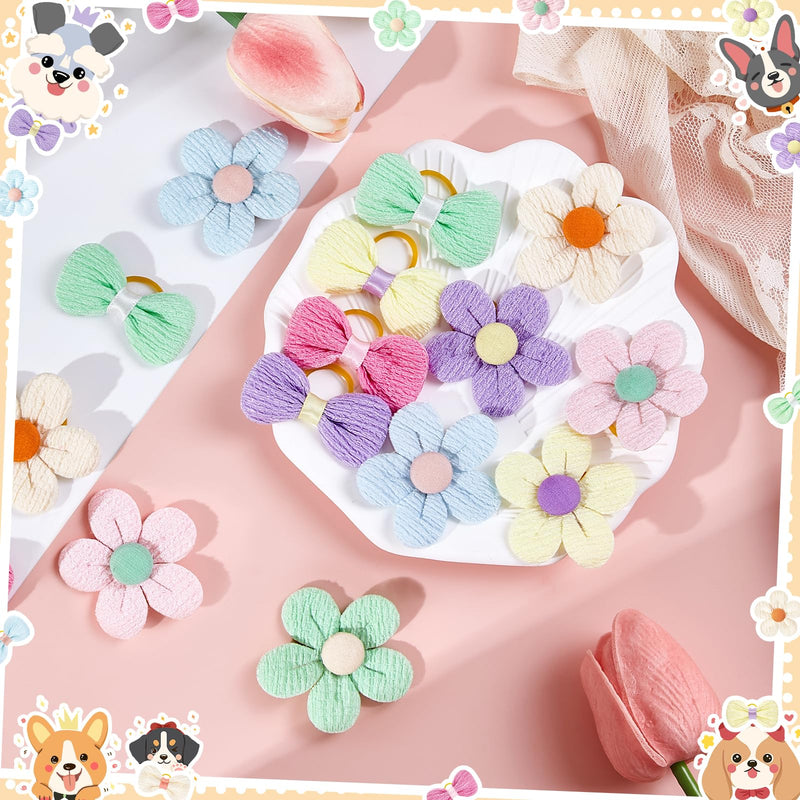 24Pcs Cute Flower Dog Hair Bows with Rubber Bands Small Dog Hair Bows Handmade Puppy Dog Grooming Bows for Dogs Girls for Holiday Spring Easter Dog Puppy Yorkie Pet Hair Accessories - BeesActive Australia