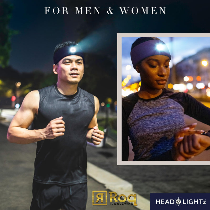 HEAD LIGHTZ Headlightz by Roq Innovation - Knit Flashlight Headband with Light - LED Headlamp - Headband Lights for Forehead - Unisex, Rechargeable Black