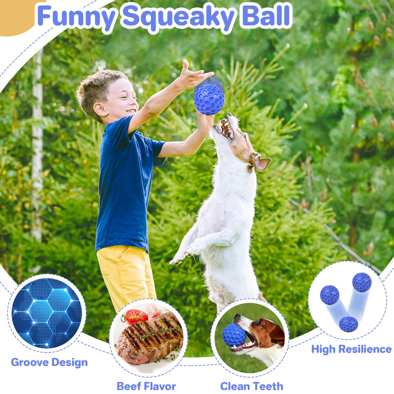 Indestructible Squeaky Dog Ball, Relieves Anxiety, Cleans Teeth, Interactive Chew Toy for Aggressive Chewers, Dog Toy for Large Breeds, Outdoor Waterproof Blue - BeesActive Australia