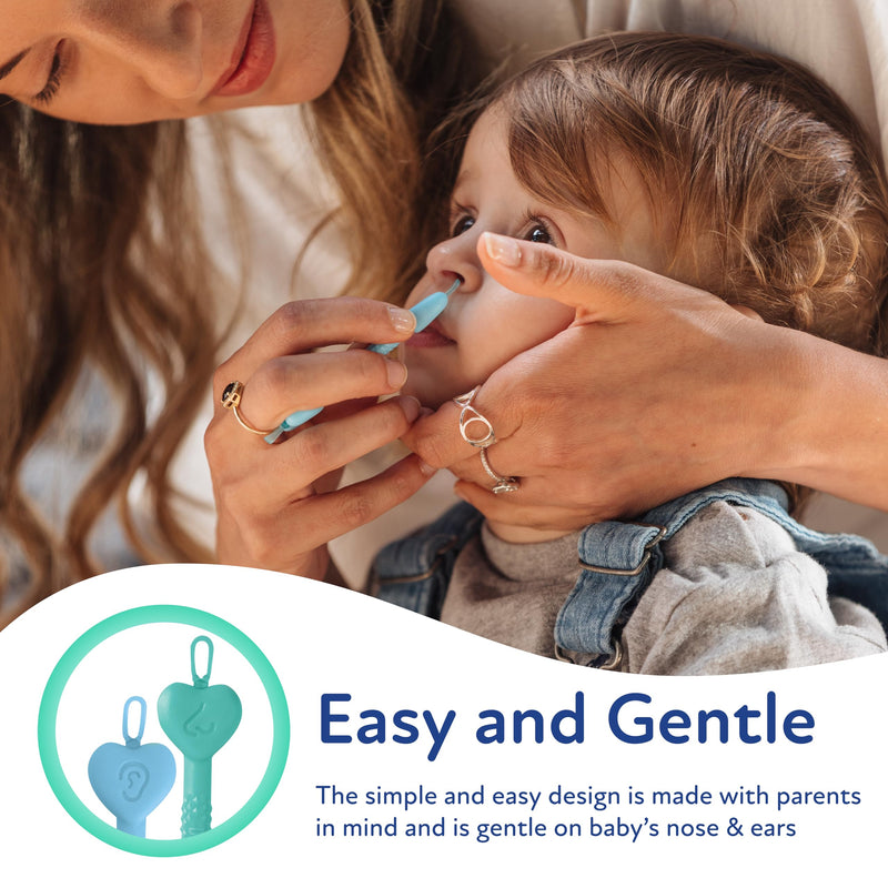 Dr. Talbot's Baby Nose and Ear Care Set - Breathe-EEZ Nasal Aspirator and Nose and Ear Cleaner Tools for Babies - Baby Registry Essentials Breathe-EEZ Aspirator + Ear & Nose Cleaner Set Blue and Aqua