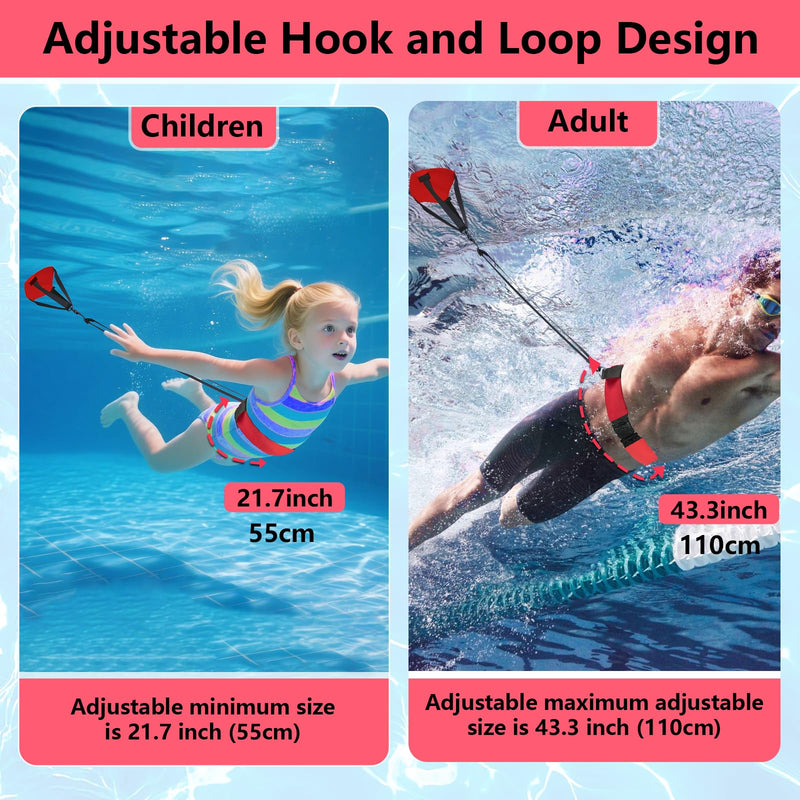 UCEDER Swim Parachute Resistance Training Set, Adjustable Swim Belt with Drag Parachute for Strength & Endurance,Swimming Resistance Training Equipment Red - BeesActive Australia