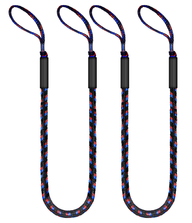 6FT Bungee Dock Line for Boats – Extra-Long Elastic Mooring Rope with Loops – Heavy-Duty Tie-Down for Pontoon, Yacht, Jet Ski (Black/Red/Blue) black, red & blue 6ft