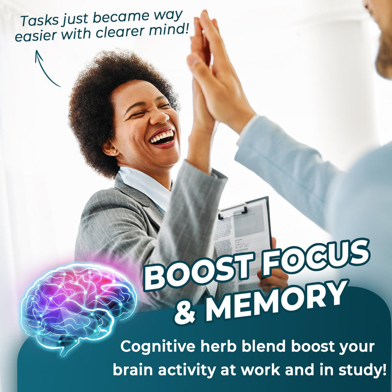 11-IN-1 Brain Supplement for Memory and Focus with L-Tyrosine L-Theanine, Methylated B12 & B6, Lion's Mane Mushroom, Ginkgo Biloba, Bacopa Monnieri, Choline for Focus, Nootropic, Energy, 2Packs 60 Count (Pack of 2)