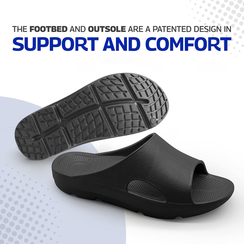 Pure Stride Therapeutic Slides, Orthotic Sandals for Plantar Fasciitis, Metatarsal and Heel Spurs, for Pain Relief and Arch Support of Feet 8 Women/7 Men Black - BeesActive Australia