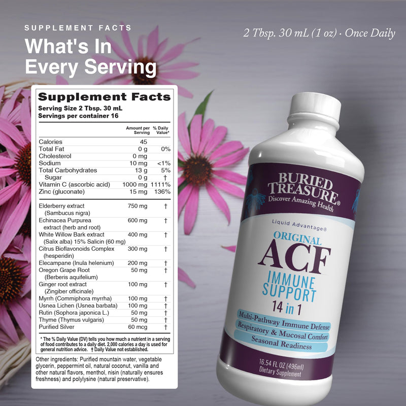 Buried Treasure ACF Advanced Immune Support - 16 oz, 16 Servings with Elderberry, Echinacea and Herbal Blend for Immunity Support