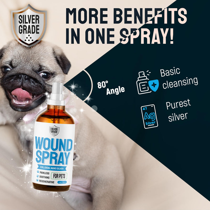 SILVER GRADE Wound Spray for Pets – Colloidal Silver Wound Care for Dogs & Cats – Helps with Skin Irritation, Hot Spots, Rashes, Scratching, Itch, Bites & Burns – Use a Dog Cone – 4 oz 4 Fl Oz
