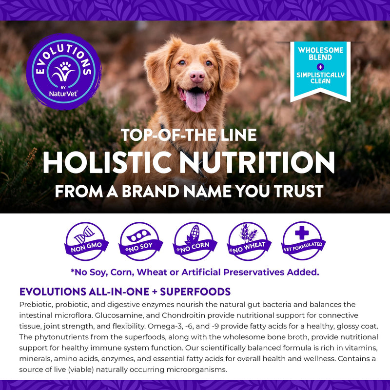 NaturVet Evolutions All-in-One + Superfoods 180ct Soft Chews for Dogs - Bone Broth, Superfoods Provides Nutritional Support for Healthy Digestion, Joints, Skin & Coat, Immune System, Overall Health 15.8 Ounce (Pack of 1)