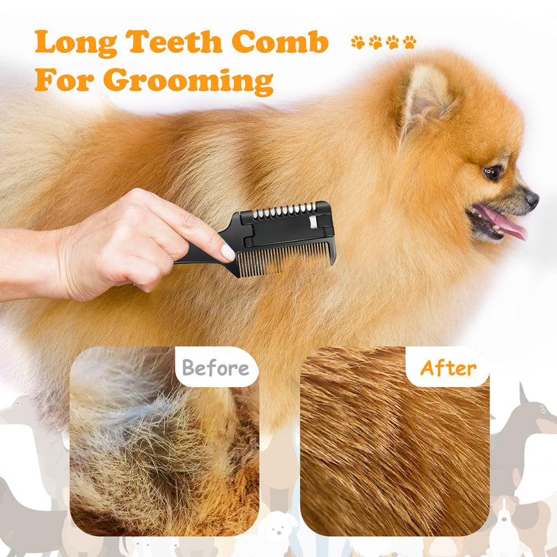 Razor Comb for Dogs Cats with 10 Pcs Extra Blades, Pet Razor Comb 2 in 1 | Trimming & Grooming, Dog Cat Brush that Cuts Hair, Hair Cutter Comb for Dog Cat, Pet Hair Trimmer Grooming Comb for Dog Cat - BeesActive Australia