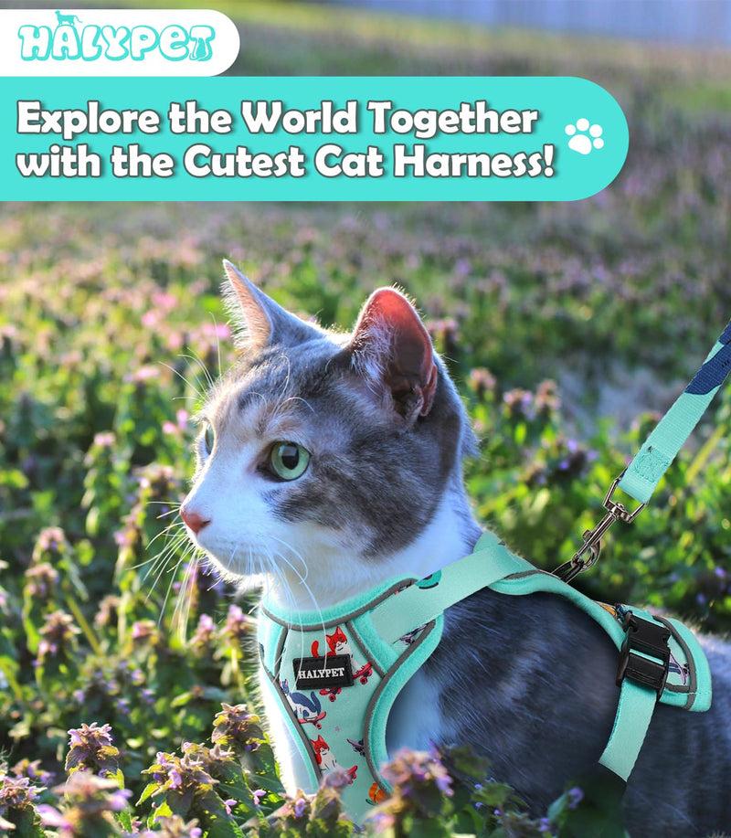 Cat Harness and Leash Set [MAX Safety 4th-Gen] Cute Escape Proof Vest Harness for Girl Cat Walking, Comfortable Adjustable Leash and Reflective Strips for Outdoor Kitten, M Purrfect Green H603 Pro Purrfect Green Medium - BeesActive Australia