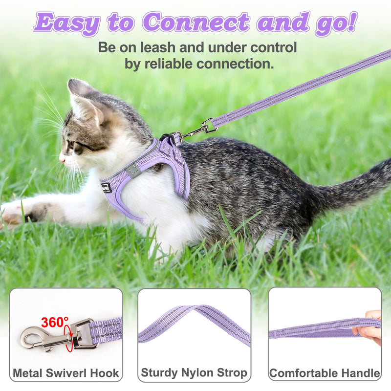Cat Harness and Leash for Walking Escape Proof, Adjustable Kitten Vest Harness Reflective Soft Mesh Puppy Harness for Outdoor, Comfort Fit, Easy to Control (Purple, XS) Purple - BeesActive Australia