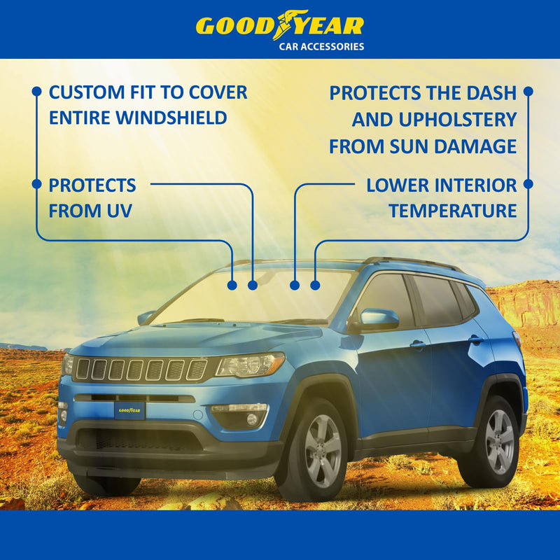 Goodyear Foldable Windshield Sunshade for Jeep Compass 2017-2026, SUV car Accessories, Sunshade Cover, Sun Shade Car Windshield, Window Sun Blocker - GY008274 For Jeep Compass 17-26